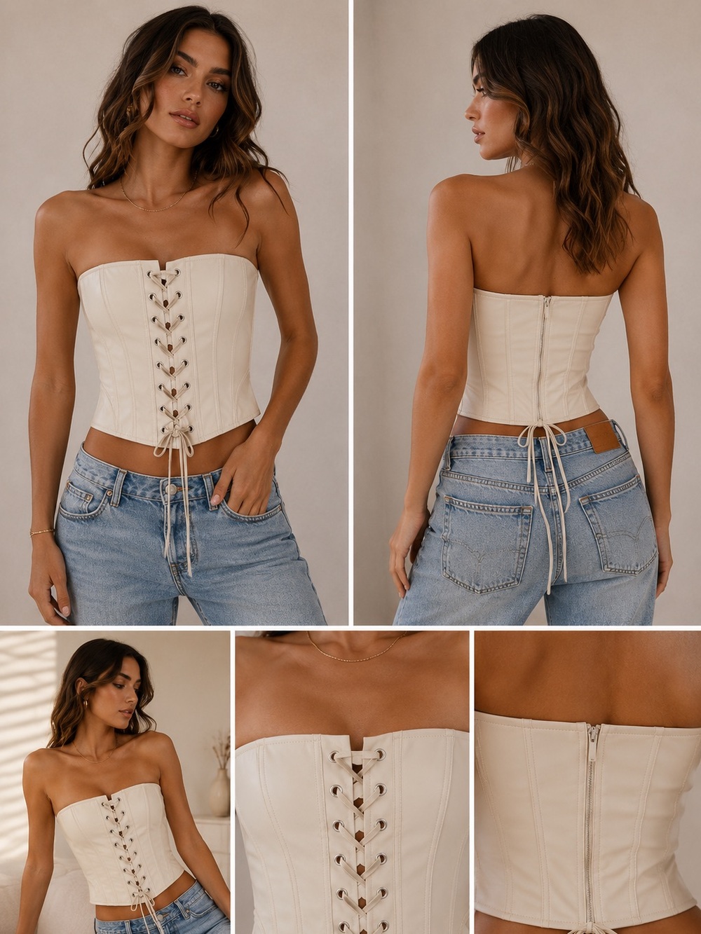 Altar'd State Cream Lace-Up Corset